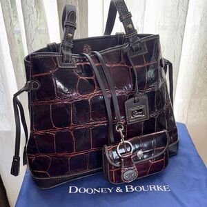 Dooney & Bourke Croc-Embossed Leather Tote + Coin Purse & Key Chain - Cognac